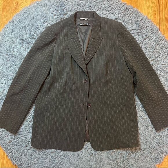 Max Mara Marina Rinaldi Gray Pinstriped Wool Blazer Size XL - Picture 1 of 5